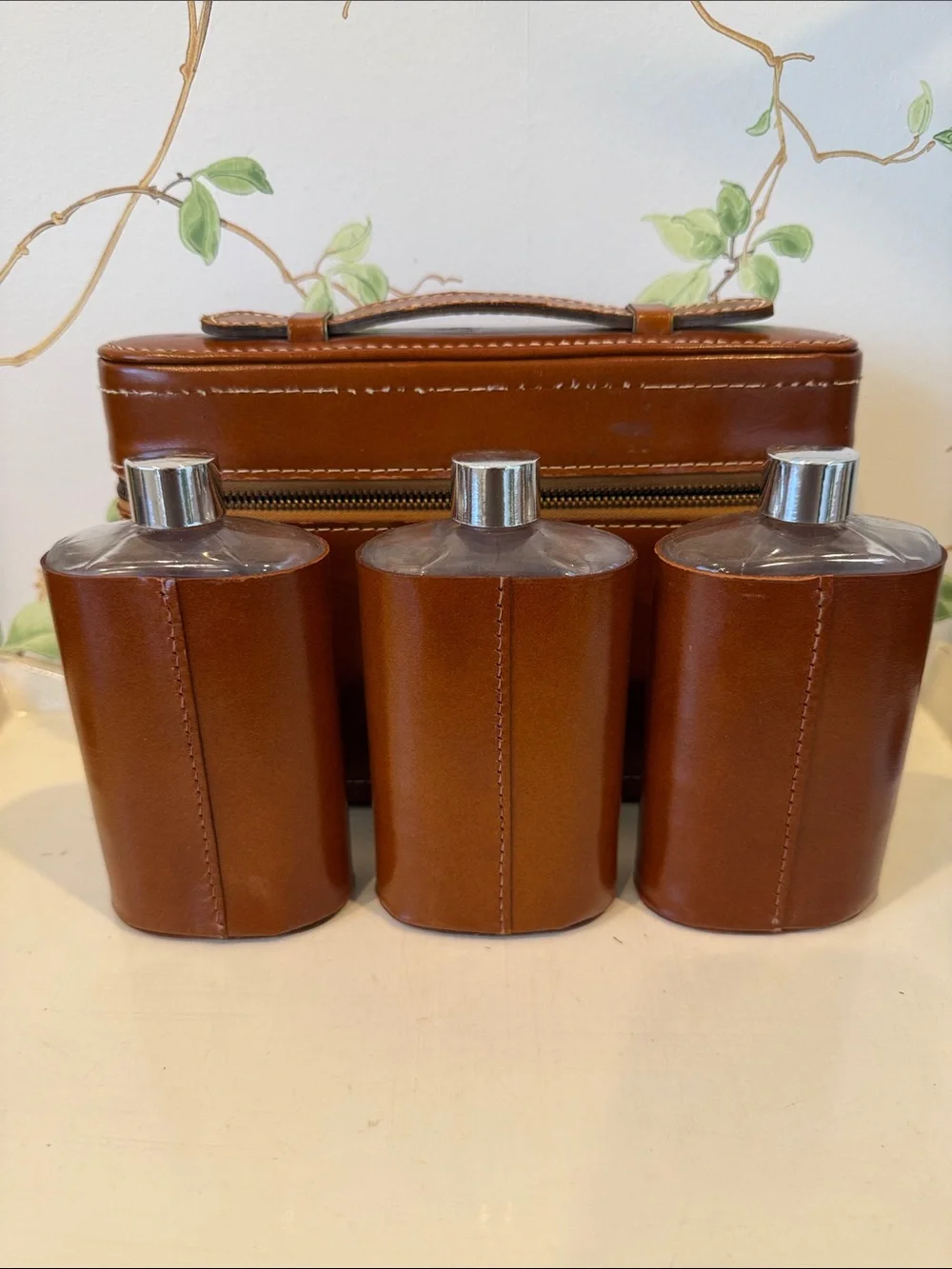 Vintage Leather Travel Bar Flask Case by Tommy Traveler